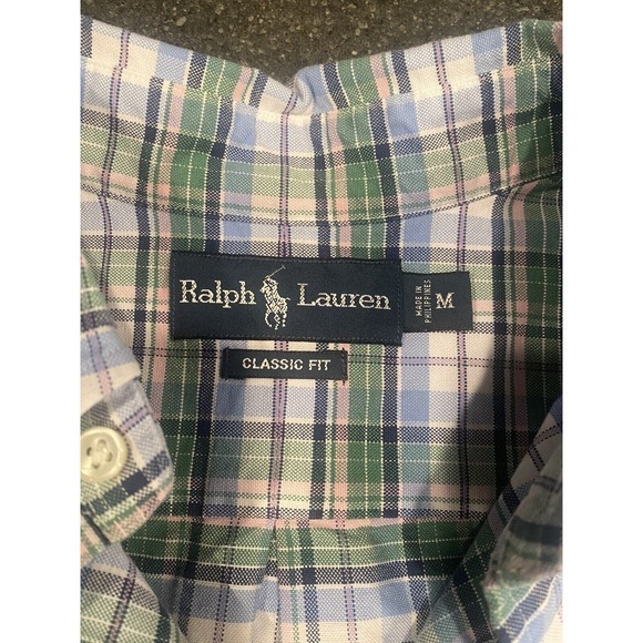 Ralph Lauren Classic Fit Cotton Green Blue and Pink Pastel Plaid Button Down MED - Picture 3 of 3